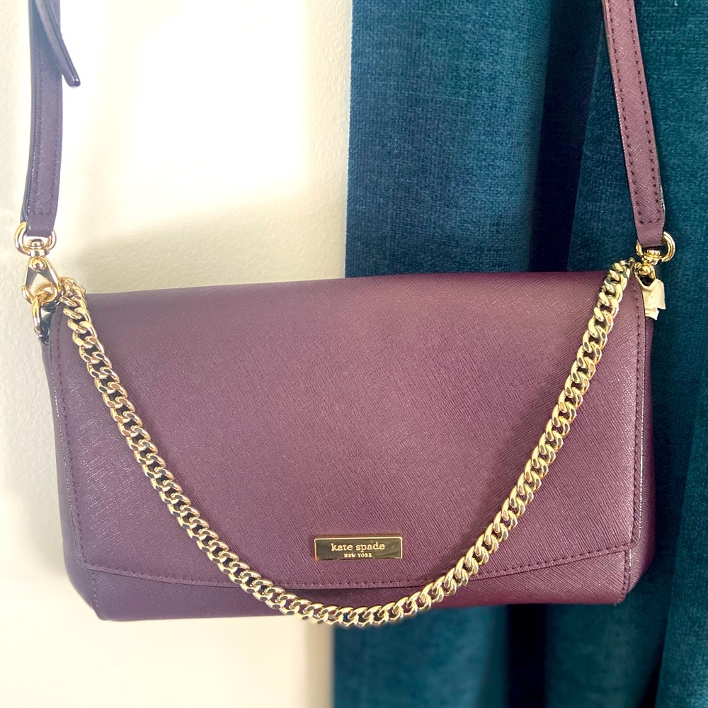 NEW Kate Spade purple crossbody with a smaller metal chain